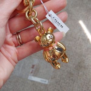 Coach gold bear keychain charm NWT